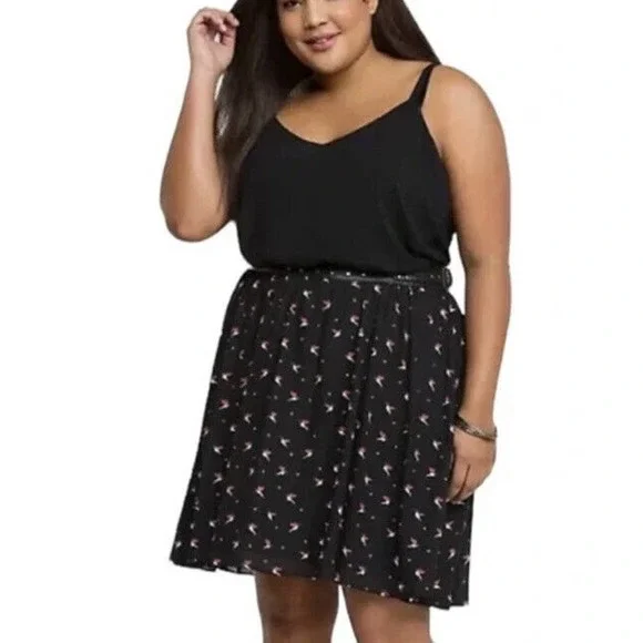 Torrid Hummingbird Skirt chiffon Leather Studded Black Plus Women 20 Bird - Picture 13 of 14